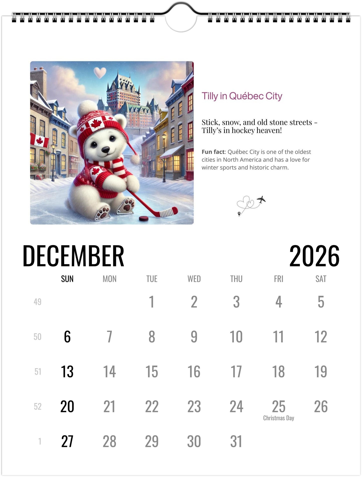 2026 Canada Wall Calendar | 12 Destinations / Fun Facts / Jan to Dec