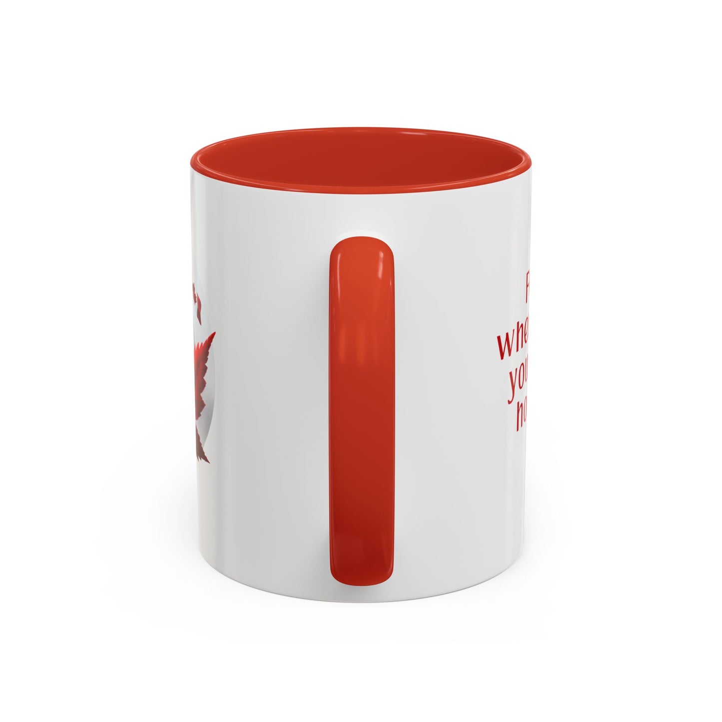 White mug with red interior and handle on a white background
