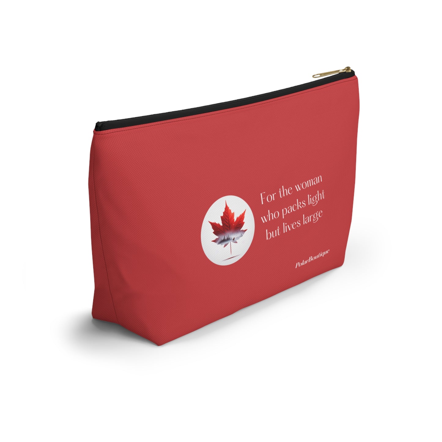 Red pouch with a logo and text on a background