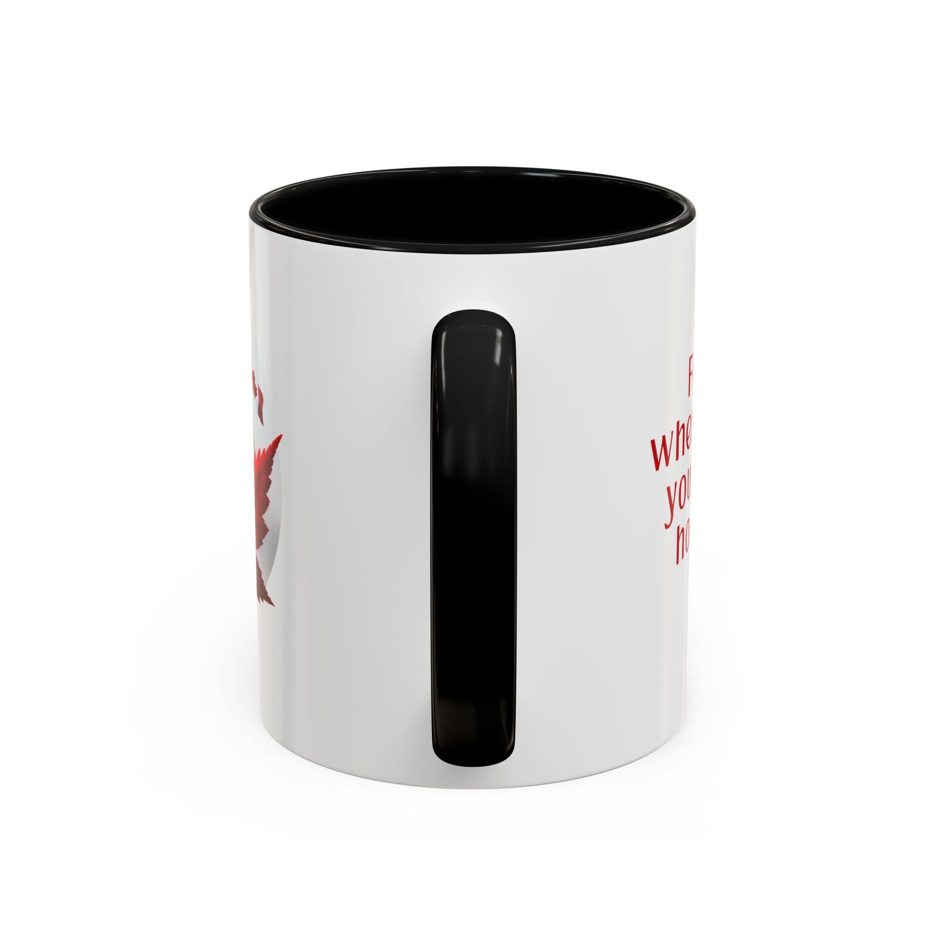 White mug with black interior and handle on a white background