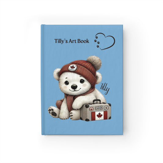 Book titled 'Tilly's Art Book' with a polar bear illustration on a blue background