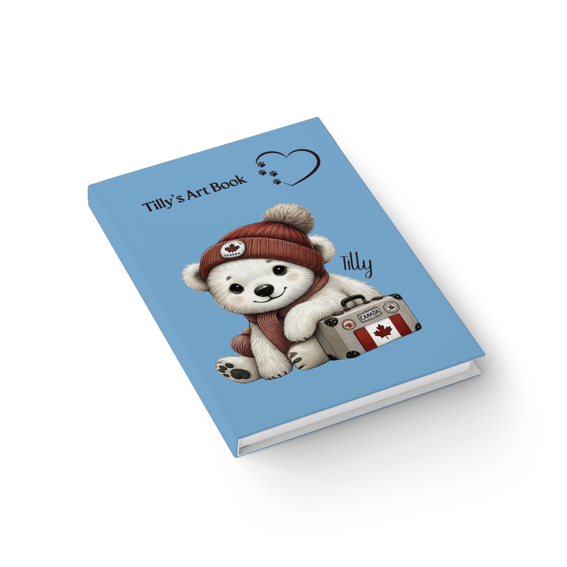 Angled notebook with Tilly illustration and 'Tilly' branding on a white background