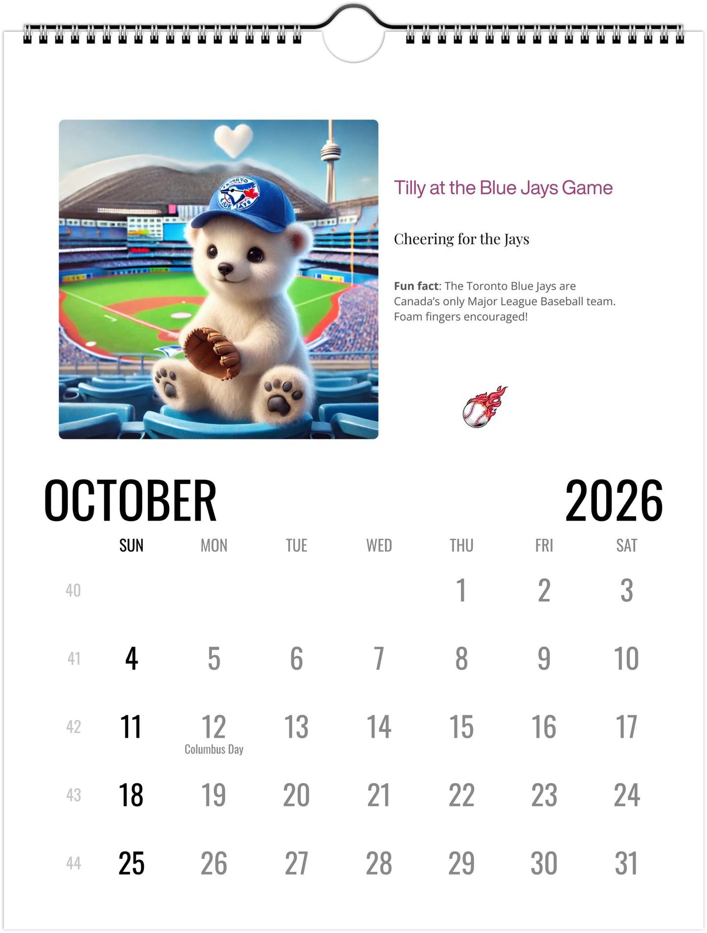 2026 Canada Wall Calendar | Canadian Holidays / Jan to Dec / 8.5x11”
