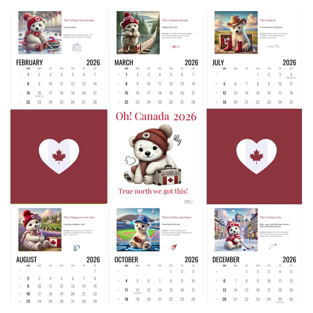 2026 Canada Wall Calendar | Canadian Holidays / Jan to Dec / 8.5x11”