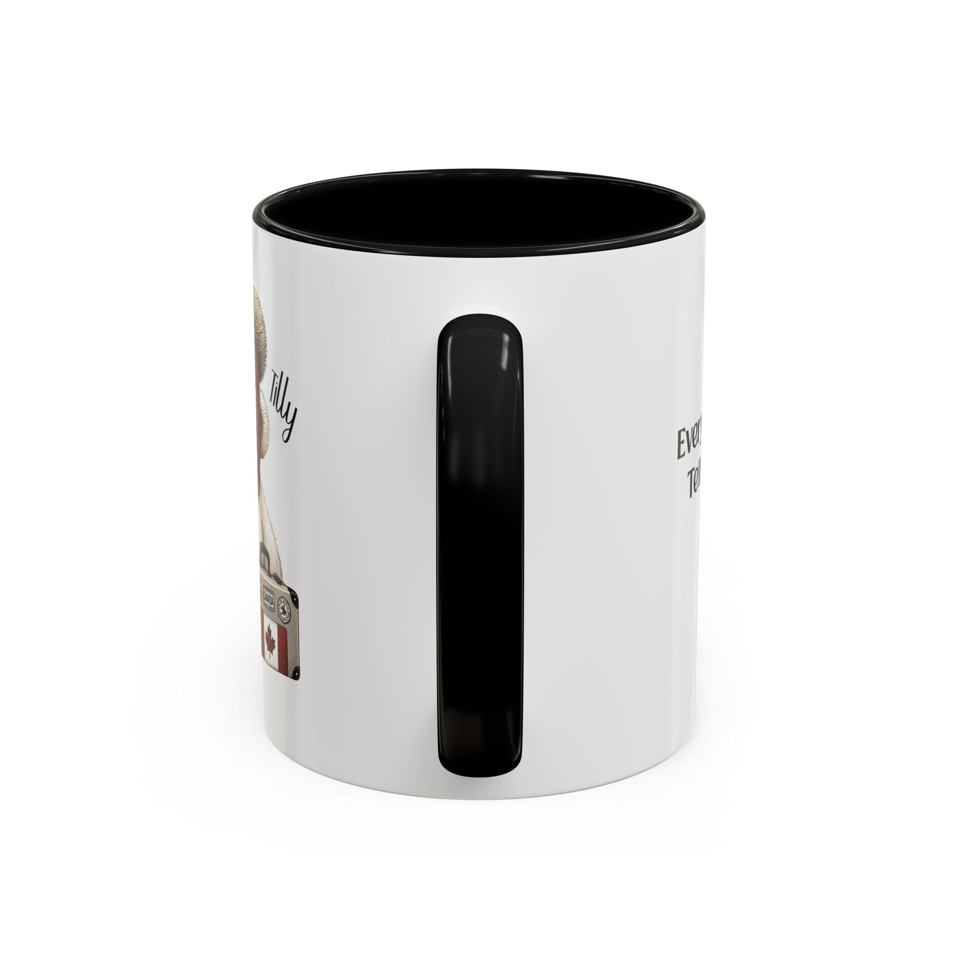 White mug with black interior and handle on a white background