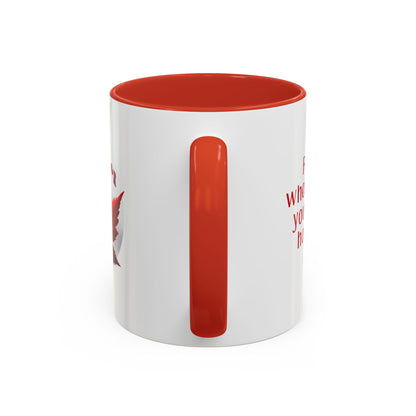 White mug with red interior and handle on a white background