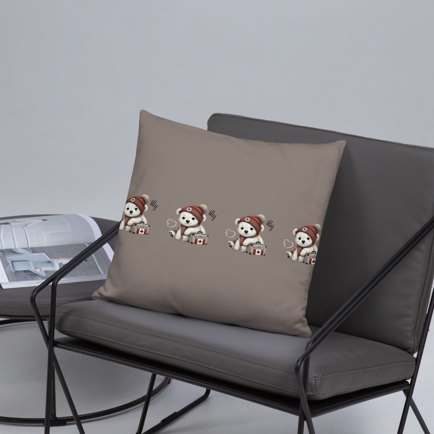 chair for two and a decorative pillow featuring Tilly the Polar Cub, @polarboutieca