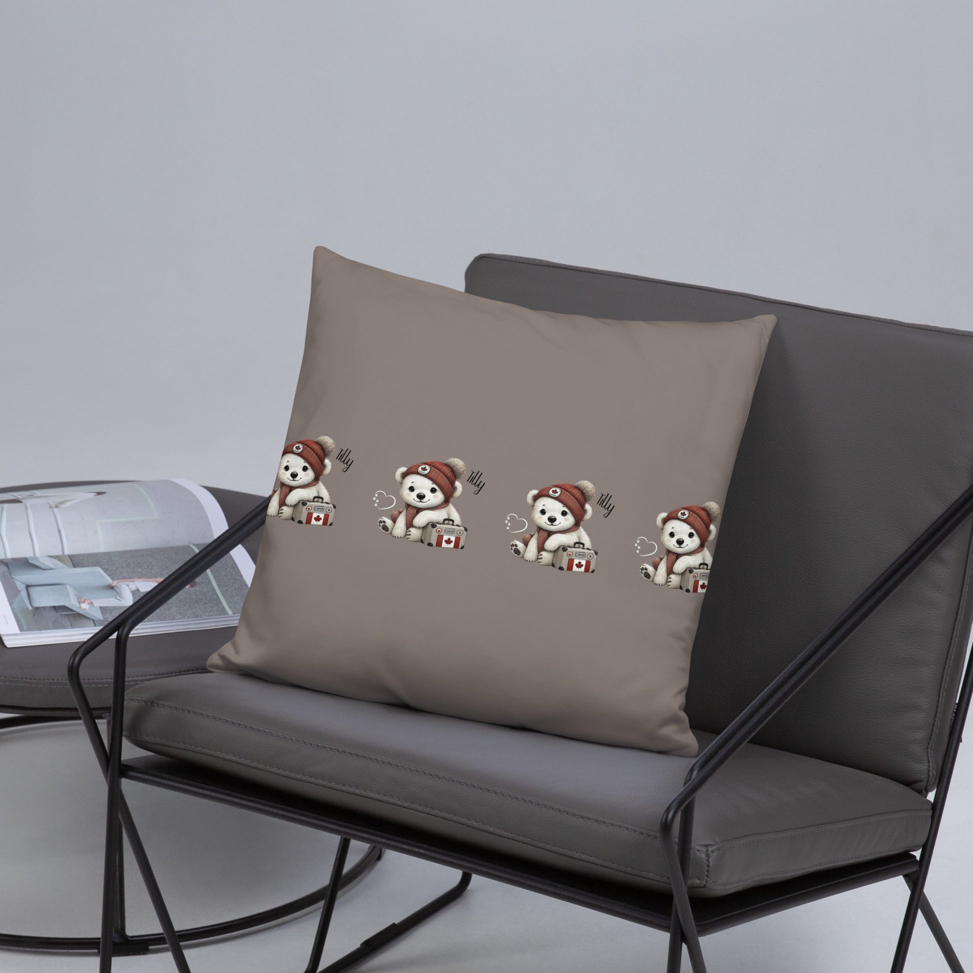 chair for two and a decorative pillow featuring Tilly the Polar Cub, @polarboutieca
