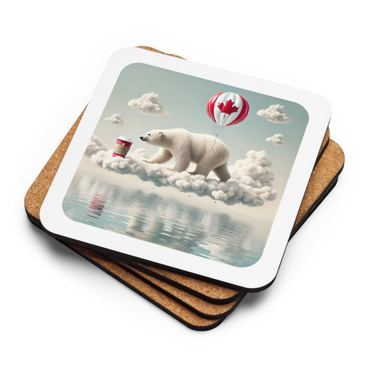 Coaster with a polar bear and Canadian flag design on a white background