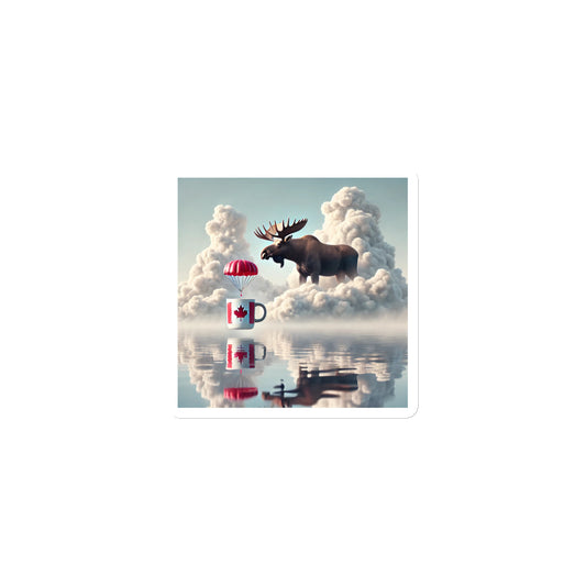 Magnet - Moose with a Canadian flag balloon in a cloud over water
