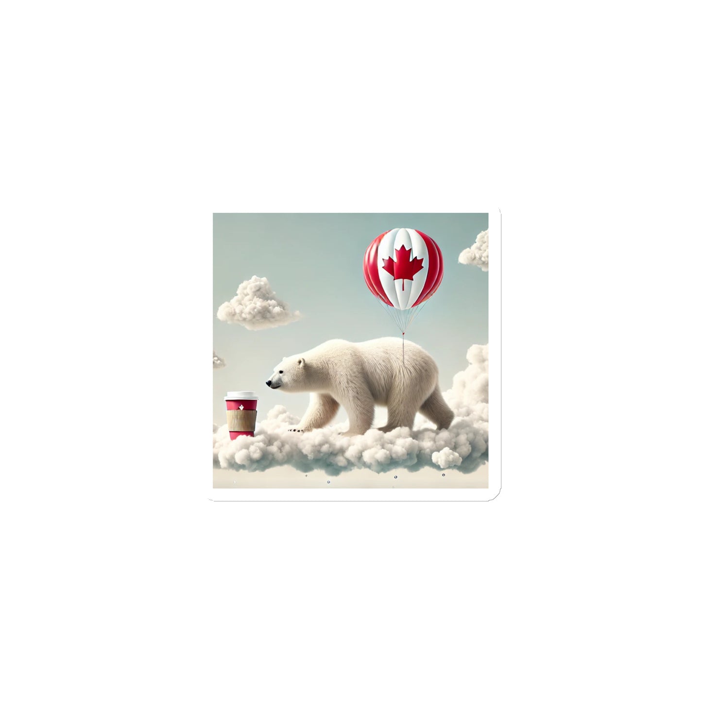Magnet - Polar bear with a hot air balloon featuring a Canadian flag in the clouds