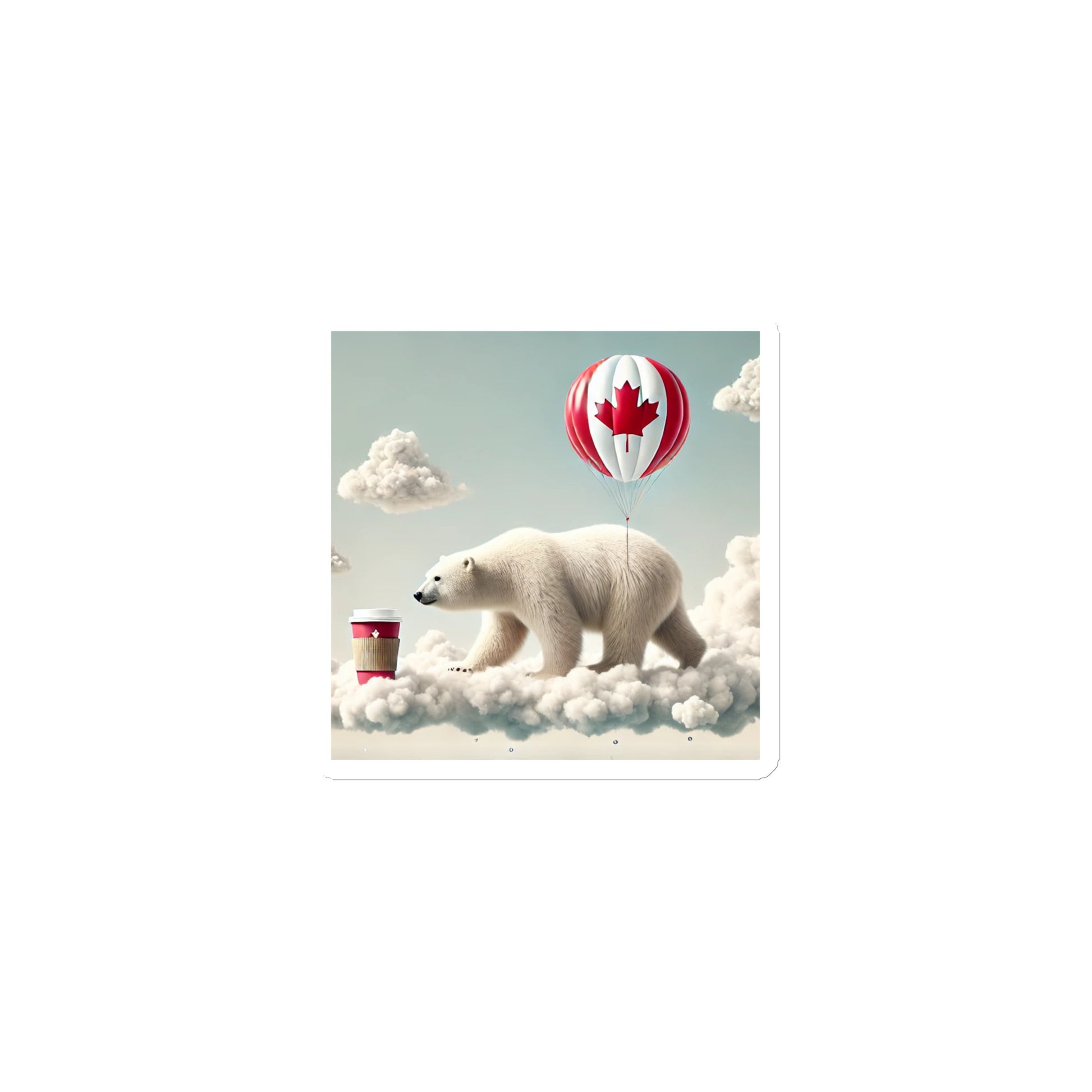 Magnet - Polar bear with a hot air balloon featuring a Canadian flag in the clouds