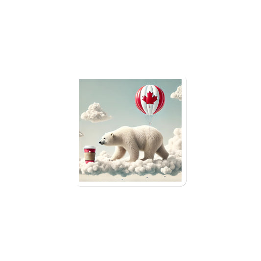 Magnet - Polar bear with a hot air balloon featuring a Canadian flag in the clouds