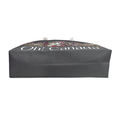 Black rectangular cushion with floral design and 'Oh! Canada' text on a white background