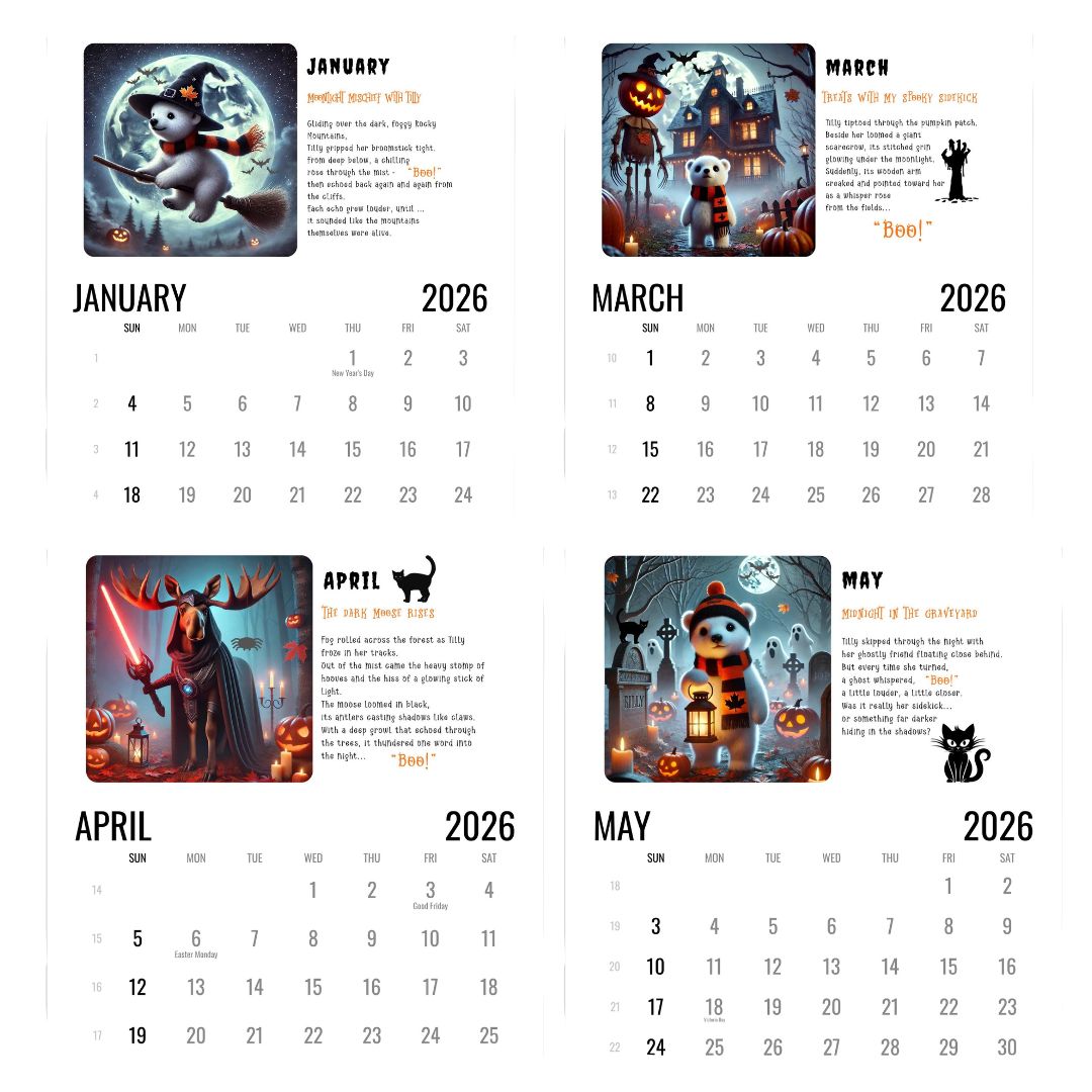 2026 Canada Halloween Calendar | Spooky Baby Polar Bear Mini Stories | Eco-Friendly