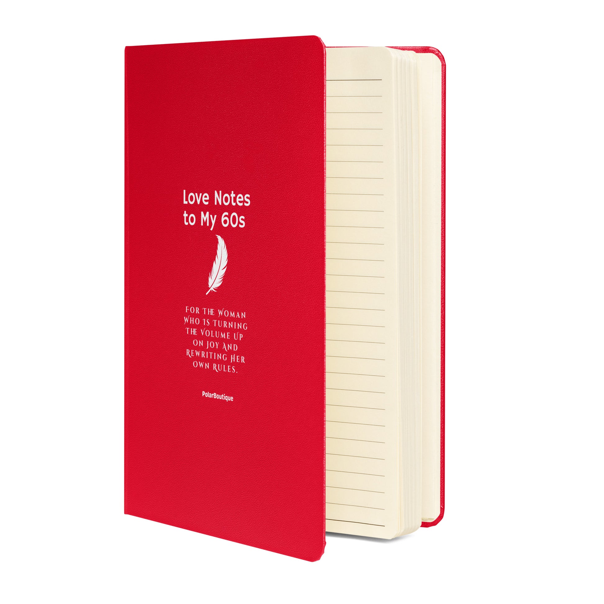 opened view of lined paper journal red