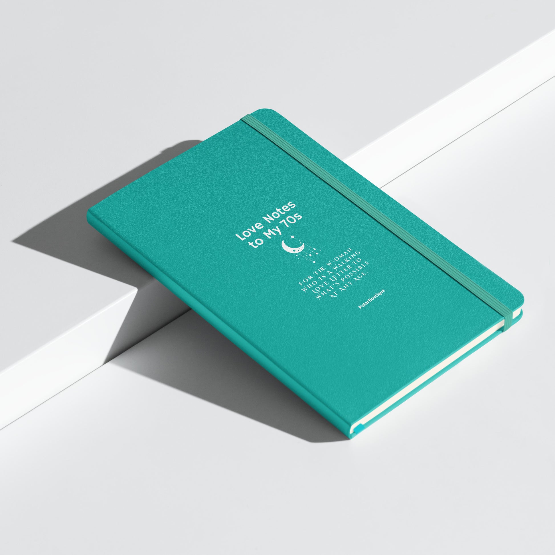 Love Notes to My 70s Journal in aqua, angled view