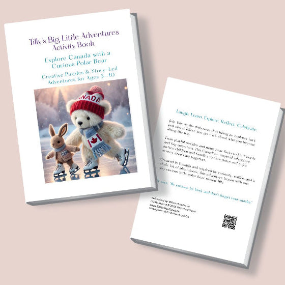 Children's activity book with a bear and rabbit